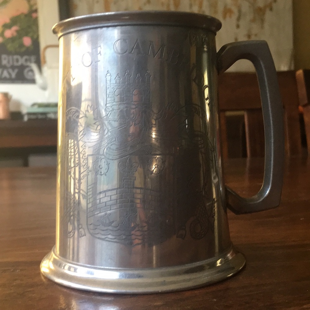 Vintage English City of Cambridge Pewter Mug Tankard